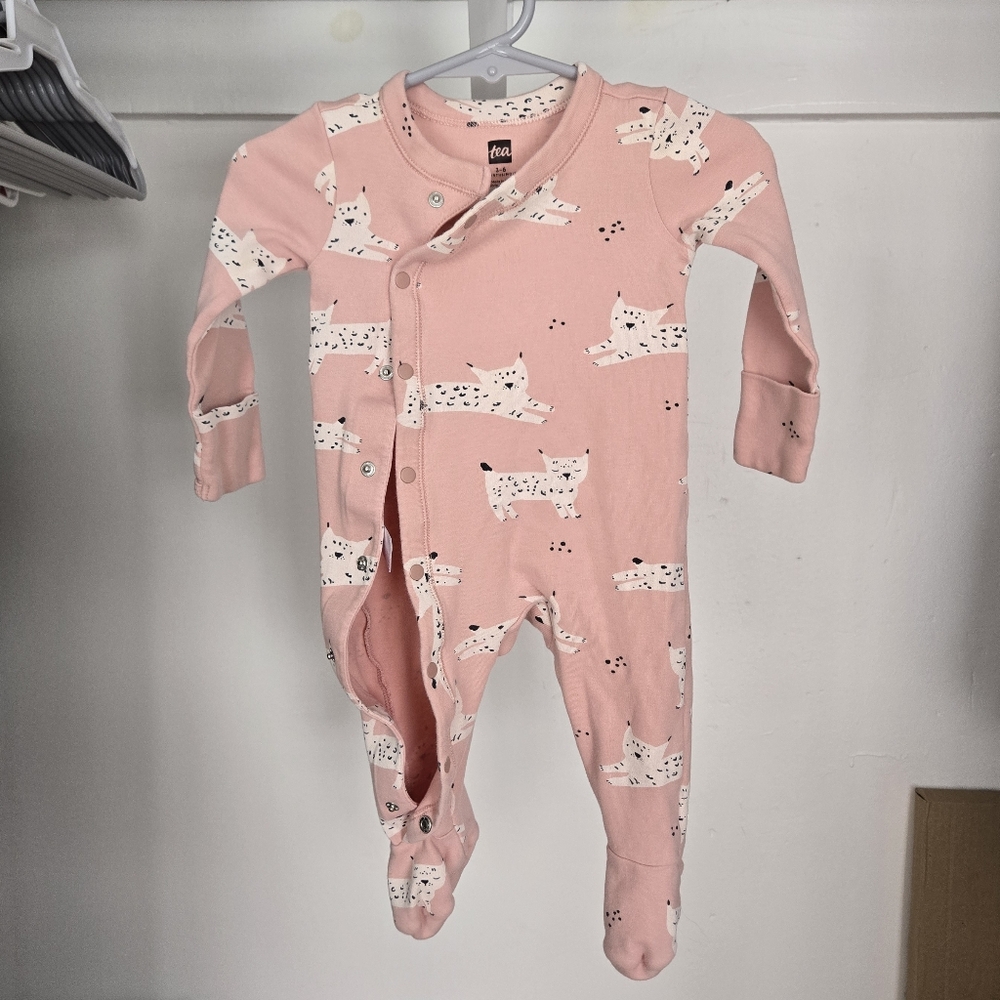 Tea Collection Baby One Piece in Pink with Cat Print